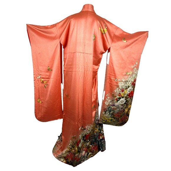 Other - AMZ Womans Vintage Floral Butterfly Sakura Drama Sleeve Kimono Silk Japan Duster